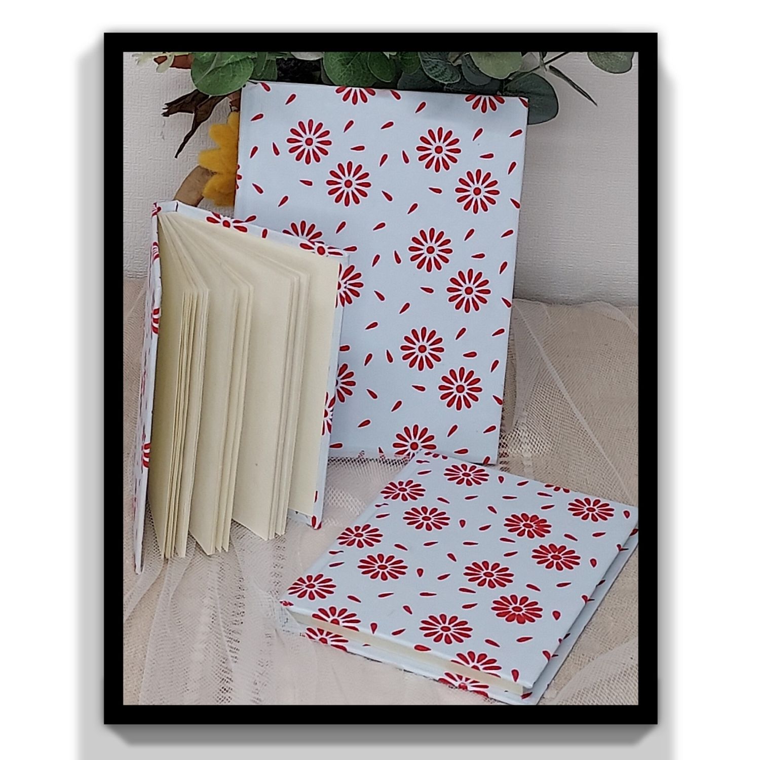 Set of 3 different Sized Notebooks - Beautifully Handmade & Recycled - Notepad, Sketchbook, Book, Pad, Art, Journal, Diary Colour: Daisy Set of 3 different Sized Notebooks - Beautifully Handmade & Recycled - Notepad, Sketchbook, Book, Pad, Art, Journal, Diary Colour: Daisy