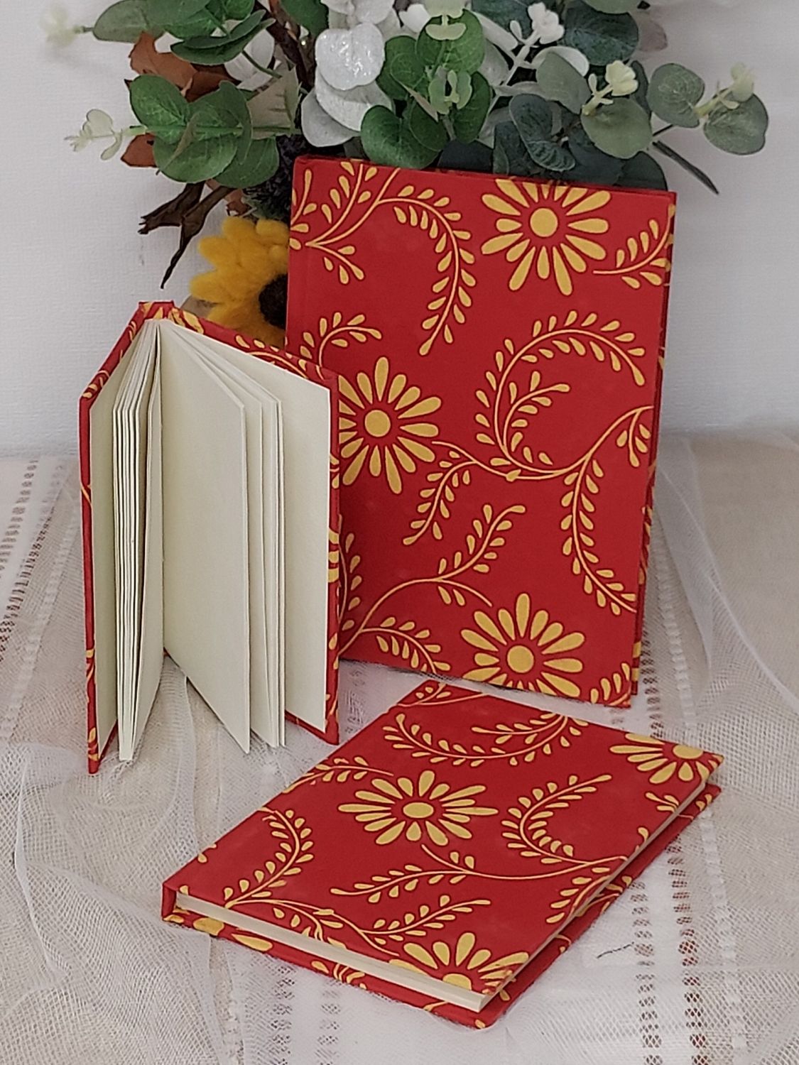 Set of 3 different Sized Notebooks - Beautifully Handmade & Recycled - Notepad, Sketchbook, Book, Pad, Art, Journal, Diary Colour:Red Set of 3 different Sized Notebooks - Beautifully Handmade & Recycled - Notepad, Sketchbook, Book, Pad, Art, Journal, Diary Colour:Red