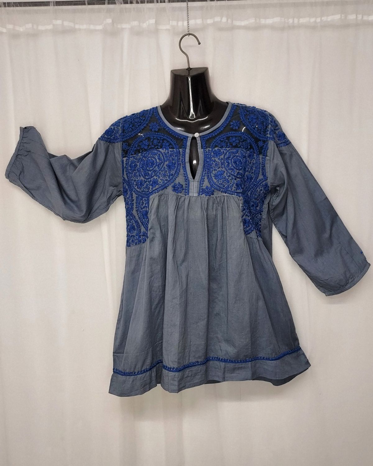Blue Embroidered Kaftan Blouse - 36 Blue Embroidered Kaftan Blouse - 36" Bust