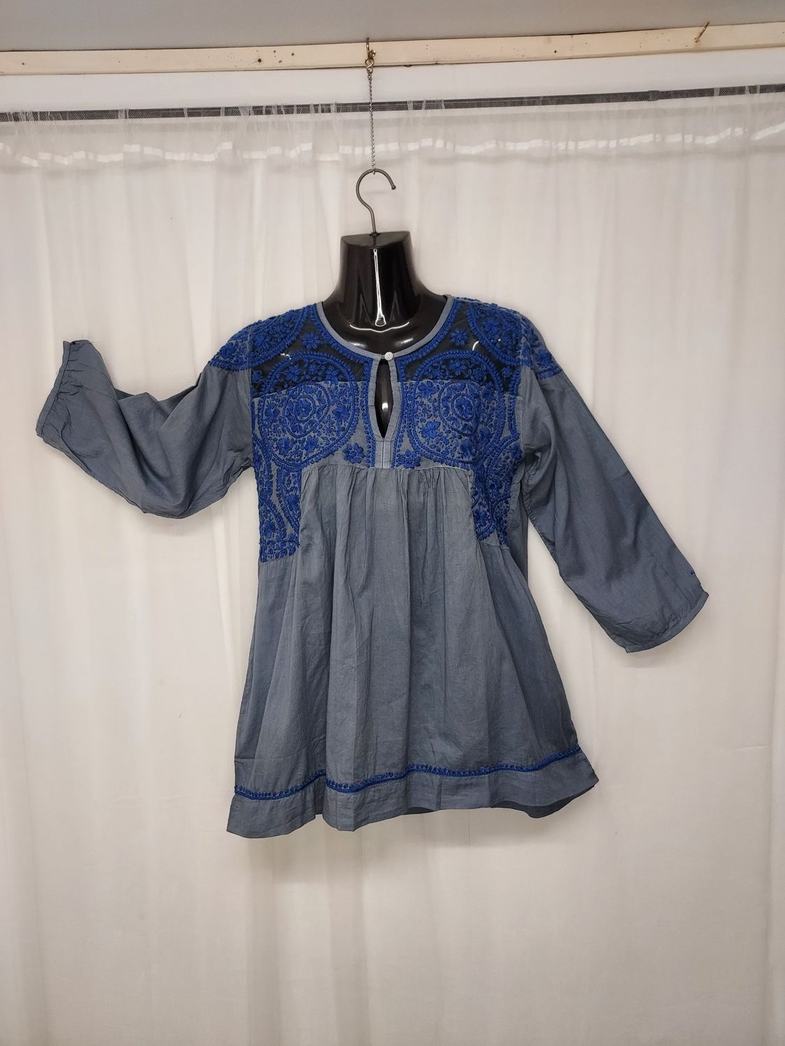 Blue Embroidered Kaftan Blouse - 36 Blue Embroidered Kaftan Blouse - 36" Bust