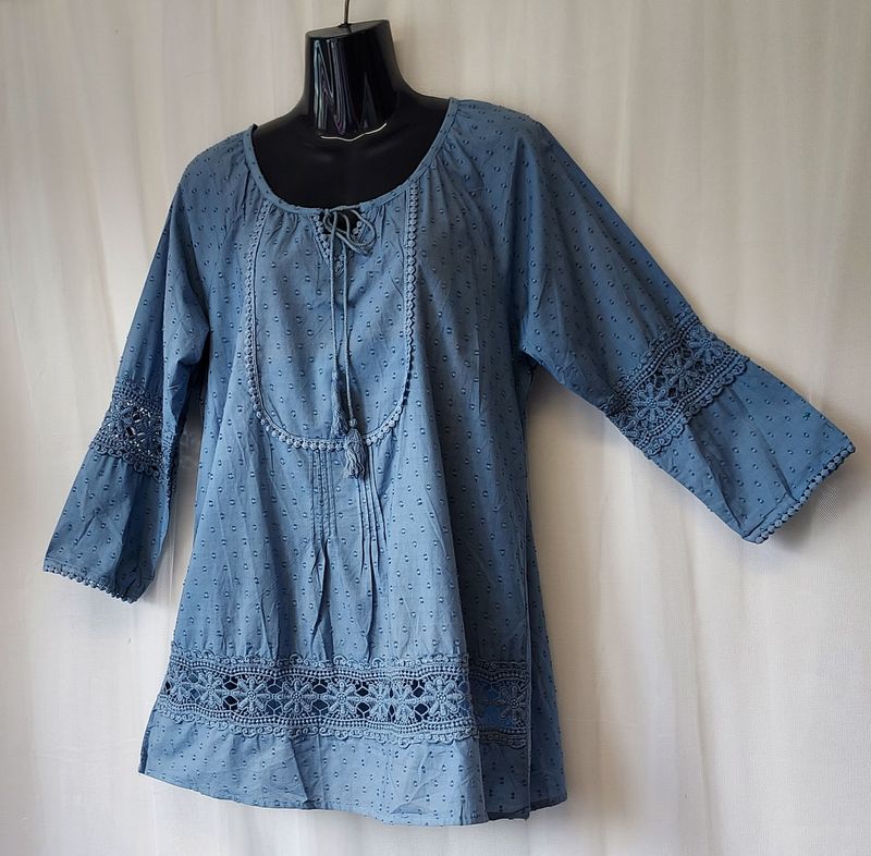 Blue Lightweight Cotton Tunic Top - S, M, L Blue Lightweight Cotton Tunic Top - S, M, L