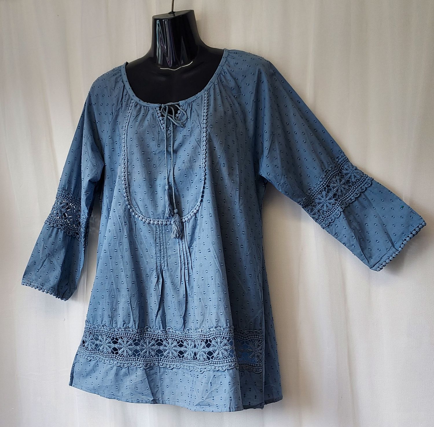 Blue Lightweight Cotton Tunic Top - S, M, L Blue Lightweight Cotton Tunic Top - S, M, L