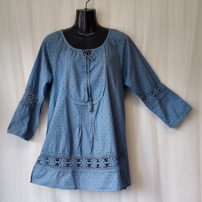 Blue Lightweight Cotton Tunic Top - S, M, L Blue Lightweight Cotton Tunic Top - S, M, L