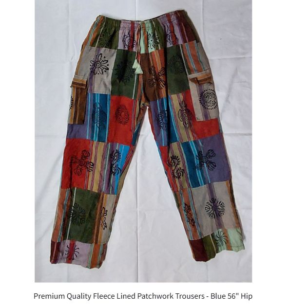 Premium Quality Fleece Lined Patchwork Trousers - Blue 56" Hip