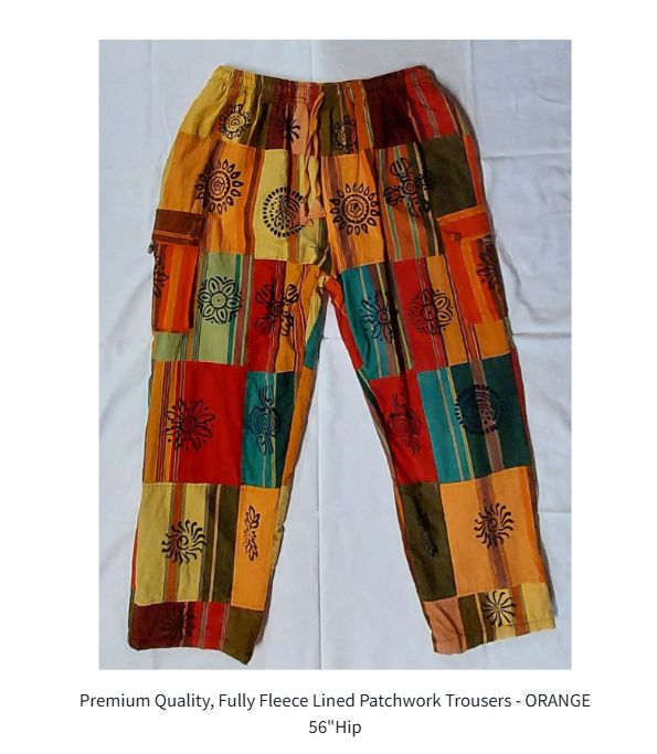 Premium Quality, Fully Fleece Lined Patchwork Trousers - ORANGE 56 Premium Quality, Fully Fleece Lined Patchwork Trousers - ORANGE 56"Hip