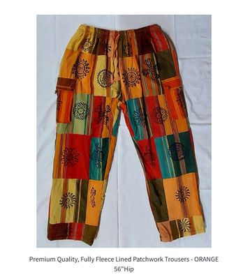 Premium Quality, Fully Fleece Lined Patchwork Trousers - ORANGE 56"Hip