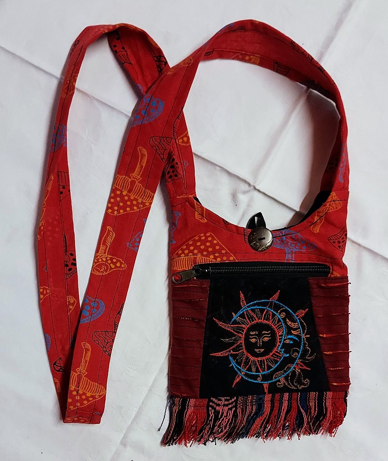RED Cross Body Sun, Moon & Mushroom Passport Bag RED Cross Body Sun, Moon & Mushroom Passport Bag