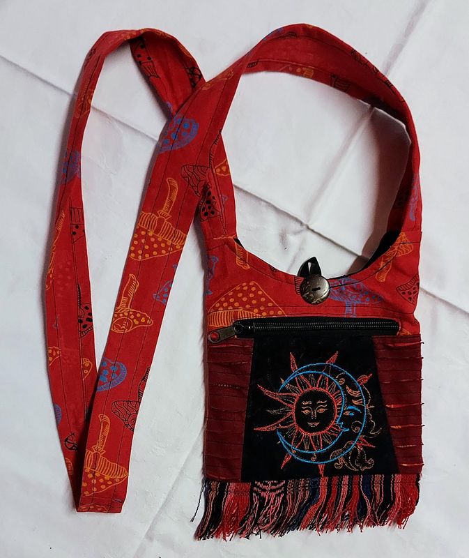 RED Cross Body Sun, Moon & Mushroom Passport Bag