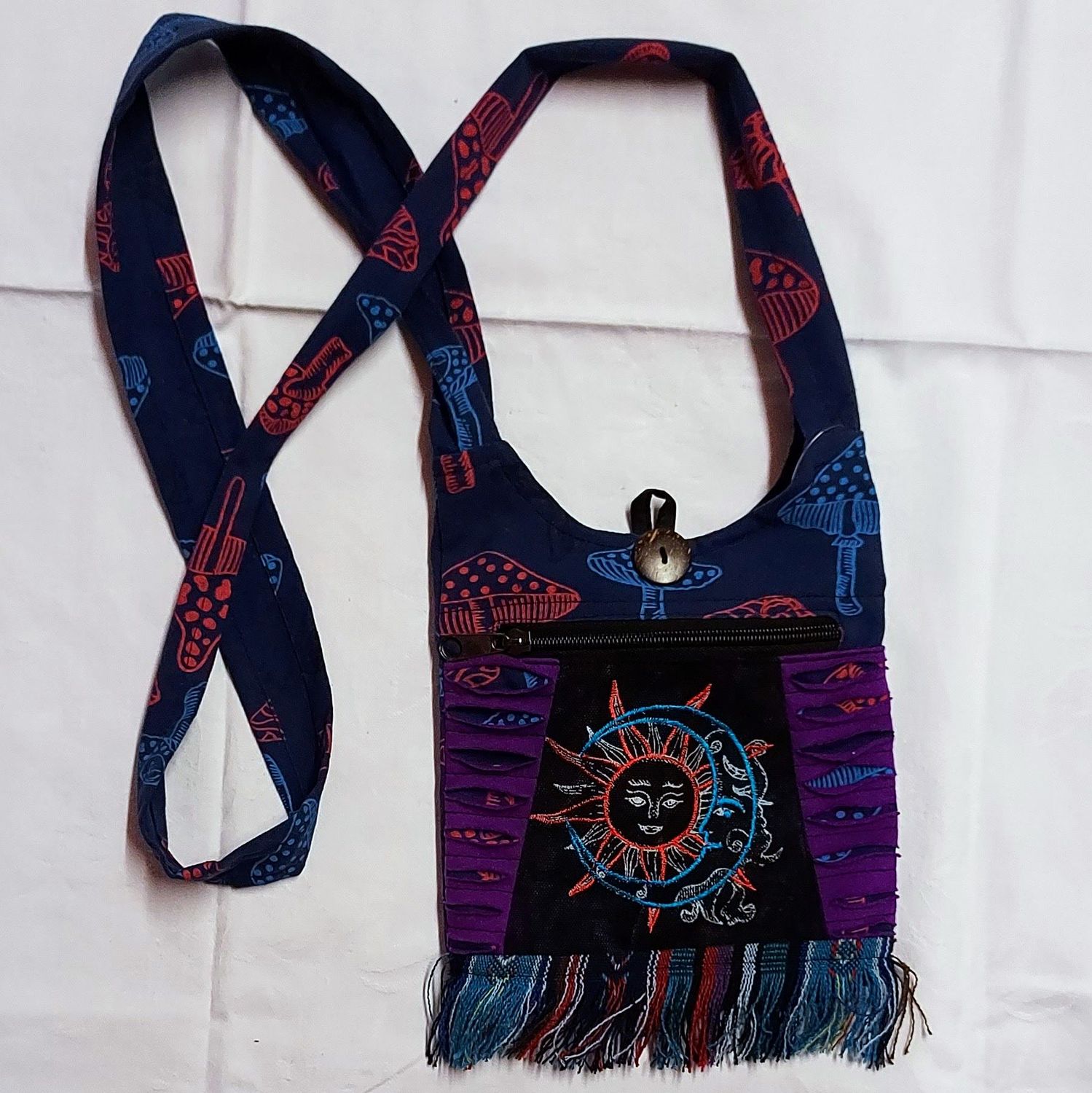 PURPLE Cross Body Sun, Moon & Mushroom Passport Bag PURPLE Cross Body Sun, Moon & Mushroom Passport Bag
