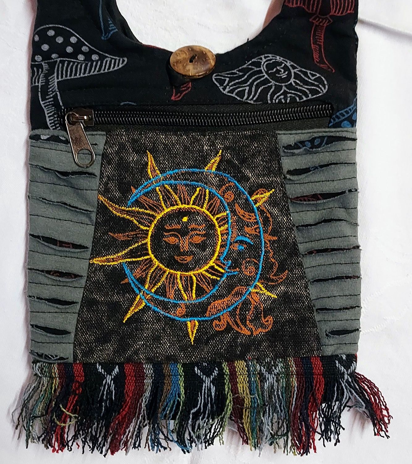 BLACK Cross Body Sun, Moon & Mushroom Passport Bag BLACK Cross Body Sun, Moon & Mushroom Passport Bag