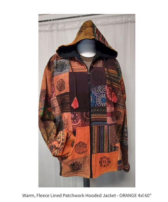 Warm, Fleece Lined Patchwork Hooded Jacket - ORANGE 4xl 60 Warm, Fleece Lined Patchwork Hooded Jacket - ORANGE 4xl 60"