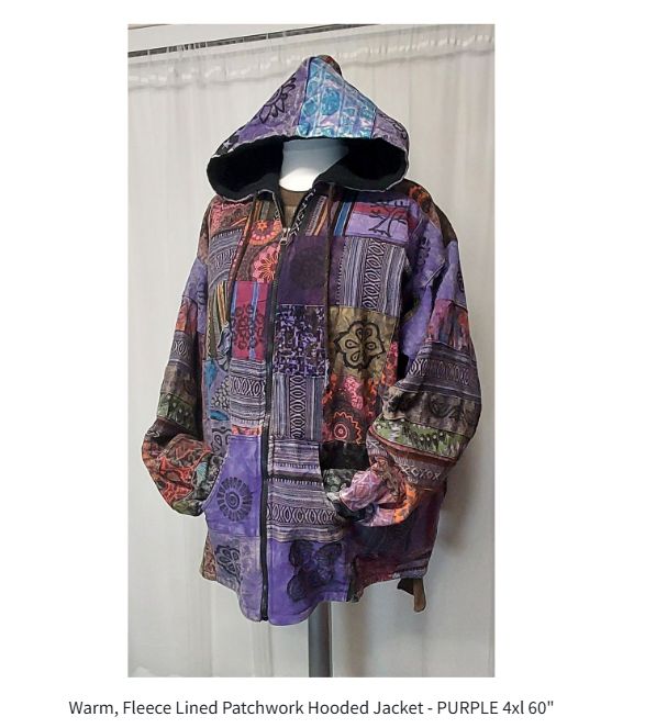 Warm, Fleece Lined Patchwork Hooded Jacket - PURPLE 4xl 60 Warm, Fleece Lined Patchwork Hooded Jacket - PURPLE 4xl 60"