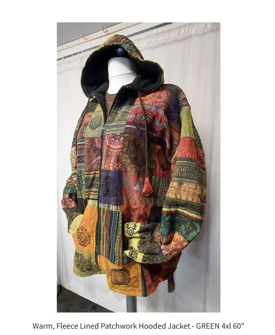 Warm, Fleece Lined Patchwork Hooded Jacket - GREEN 4xl 60 Warm, Fleece Lined Patchwork Hooded Jacket - GREEN 4xl 60"