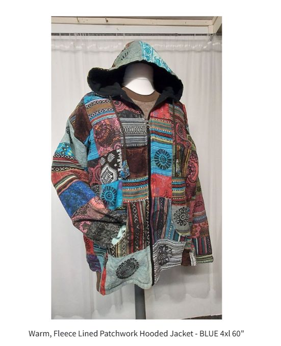 Warm, Fleece Lined Patchwork Hooded Jacket - BLUE 4xl 60 Warm, Fleece Lined Patchwork Hooded Jacket - BLUE 4xl 60"