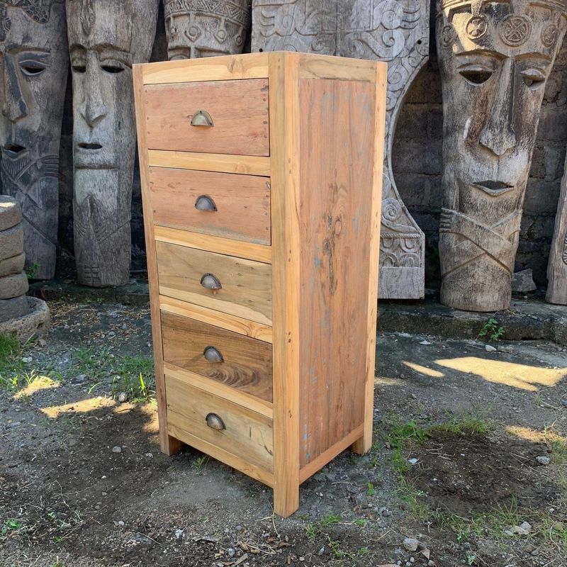 Tall set of 5 Draws - Made using recycled Teak from Retired Fishing Boats Tall set of 5 Draws - Made using recycled Teak from Retired Fishing Boats