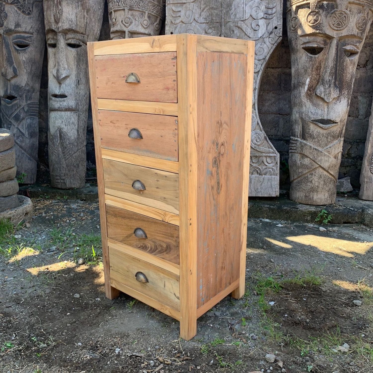 Tall set of 5 Draws - Made using recycled Teak from Retired Fishing Boats Tall set of 5 Draws - Made using recycled Teak from Retired Fishing Boats
