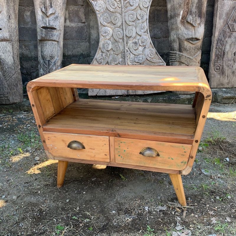 Small Rounded TV Stand with 2 Draws - Made using recycled Teak from Retired Fishing Boats Small Rounded TV Stand with 2 Draws - Made using recycled Teak from Retired Fishing Boats