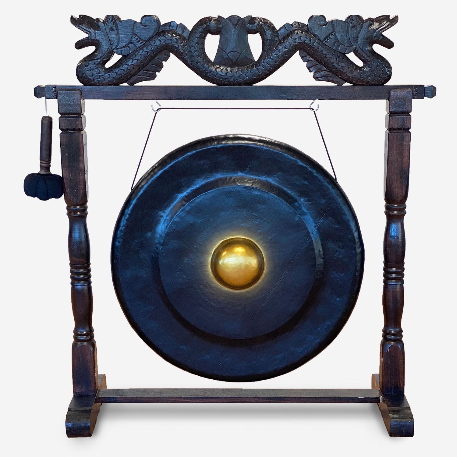 Large Gong in Brown Antique Stand - 80cm - Black Large Gong in Brown Antique Stand - 80cm - Black