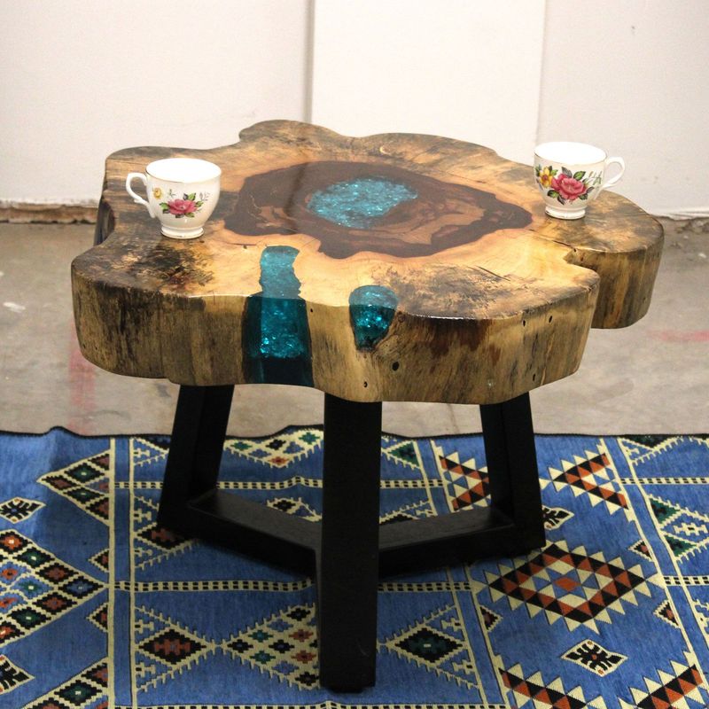 Tamarind and Resin Coffee Table - Aqua Tamarind and Resin Coffee Table - Aqua