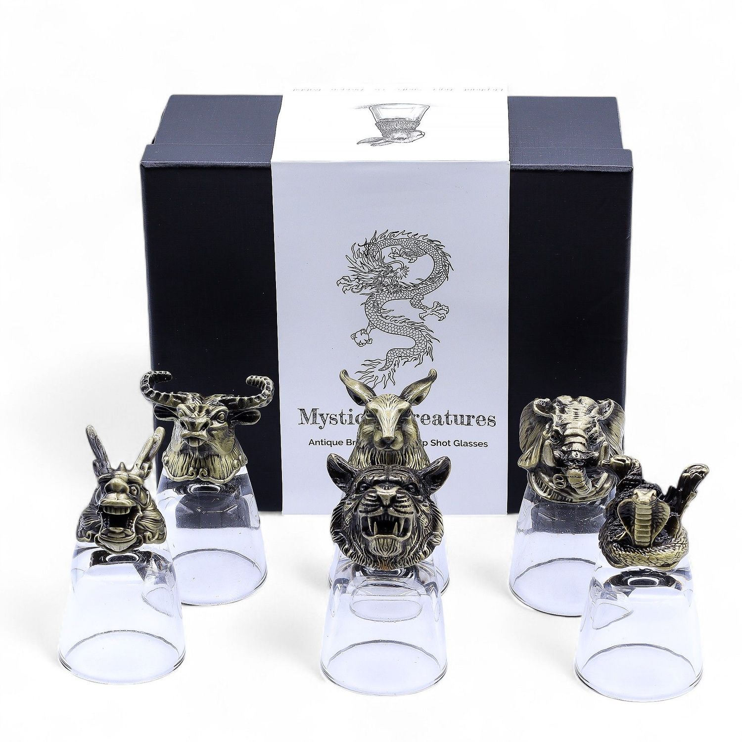 Gift Set of 6 Shot Glasses (50ml) - Mystical Creatures - Antique Bronze Gift Set of 6 Shot Glasses (50ml) - Mystical Creatures - Antique Bronze