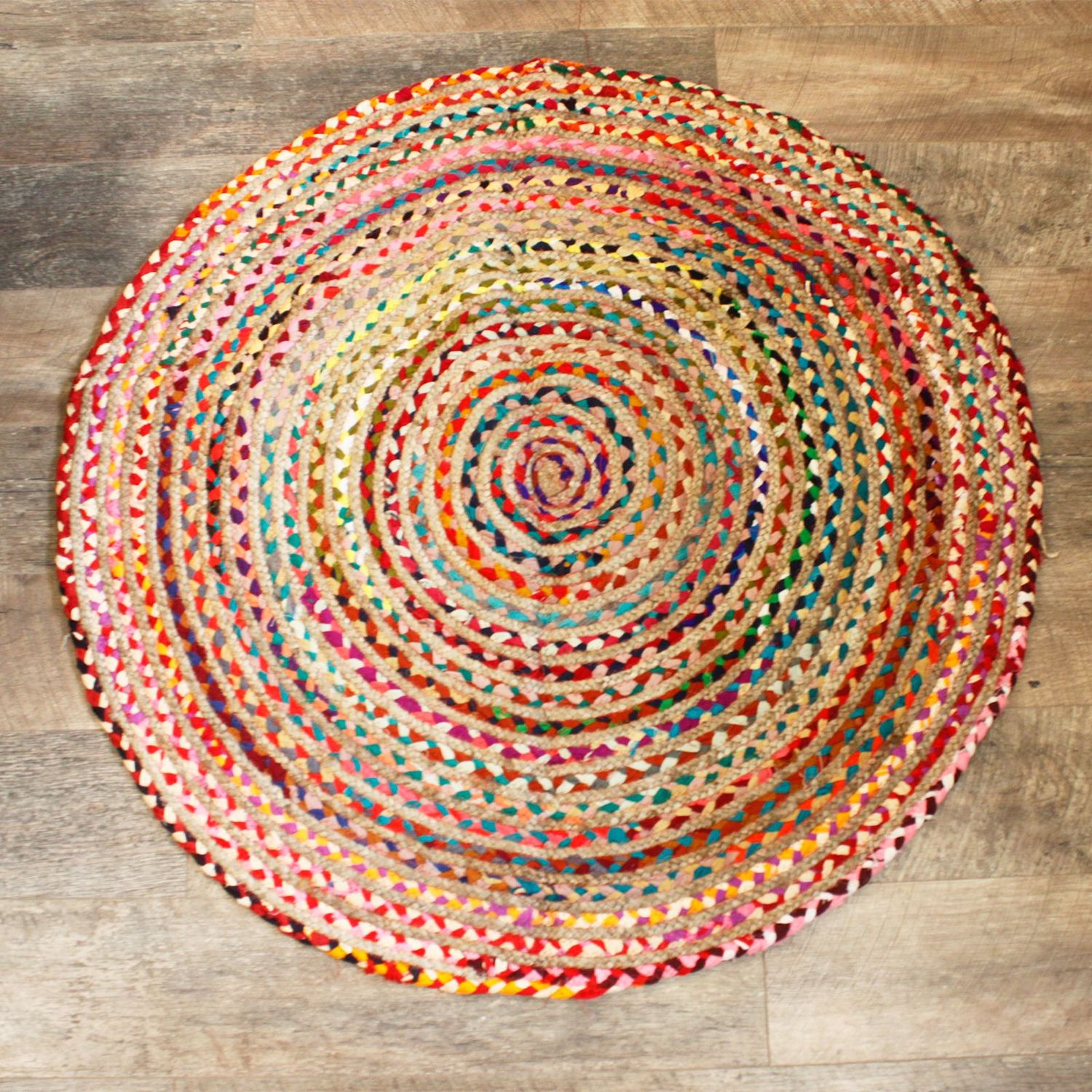 Round Jute and Recycled Cotton Rug - 120 cm Round Jute and Recycled Cotton Rug - 120 cm