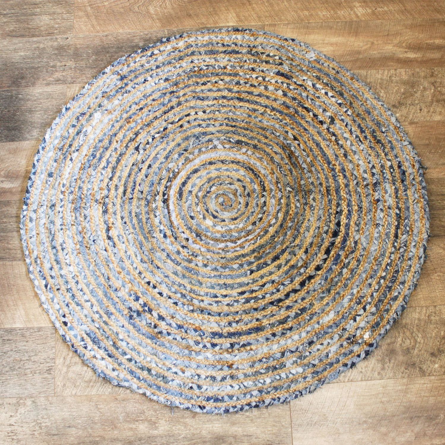 Round Jute and Recycle Denim Rug - 120 cm Round Jute and Recycle Denim Rug - 120 cm