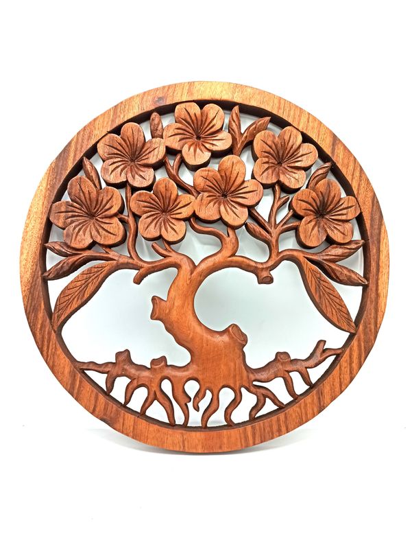 Suar Wood - Tree of Life Frangipani Panel - 40cm Suar Wood - Tree of Life Frangipani Panel - 40cm