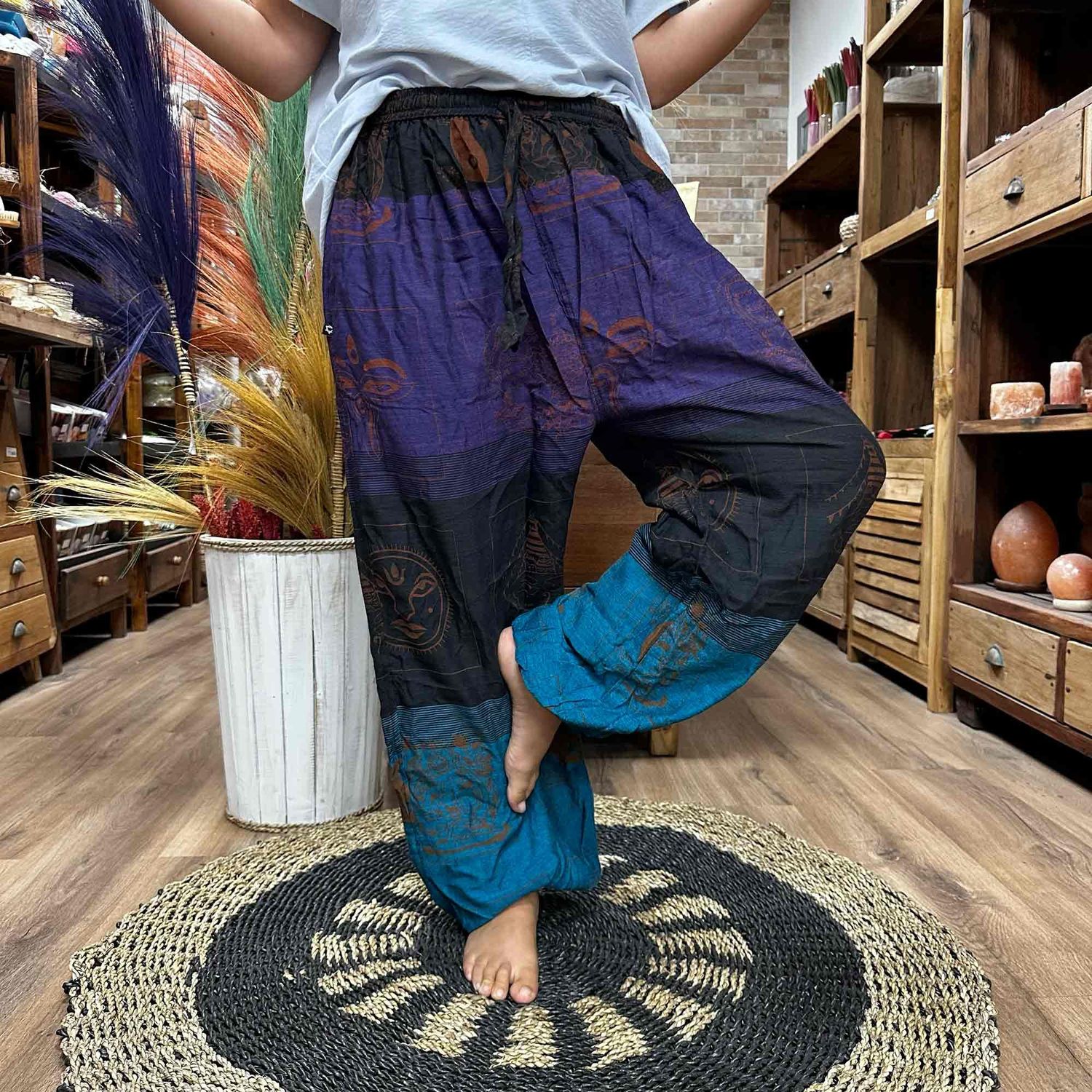 Yoga and Festival Pants - High Cross Himalayan Print on Purple Yoga and Festival Pants - High Cross Himalayan Print on Purple