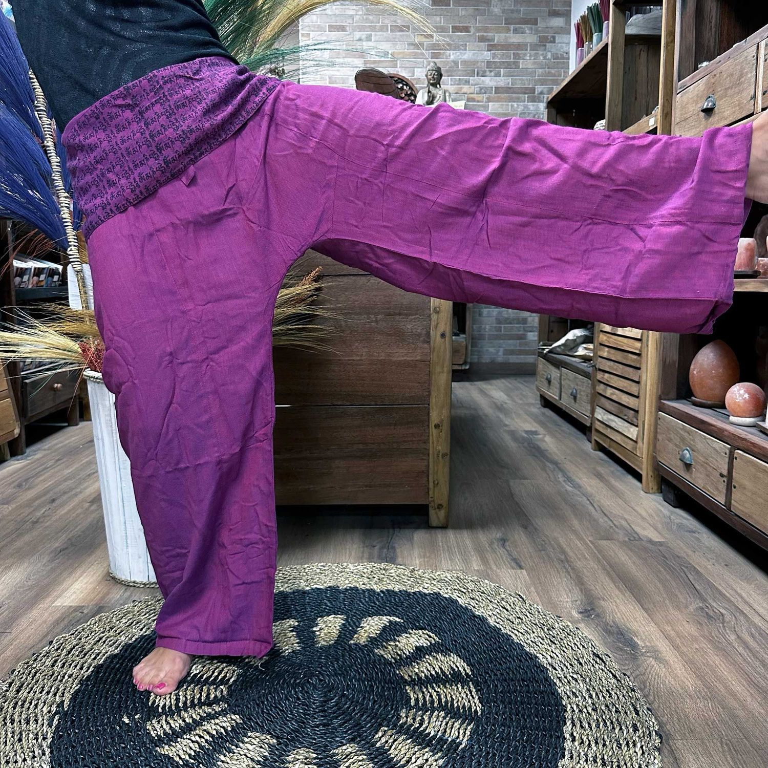 Yoga and Festival Pants - Thai Fisherman Mandala Mantra on Purple Yoga and Festival Pants - Thai Fisherman Mandala Mantra on Purple