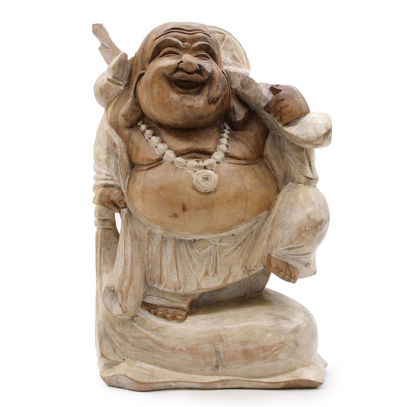 Happy Buddha Bring Wood - Whitewash 30cm Happy Buddha Bring Wood - Whitewash 30cm