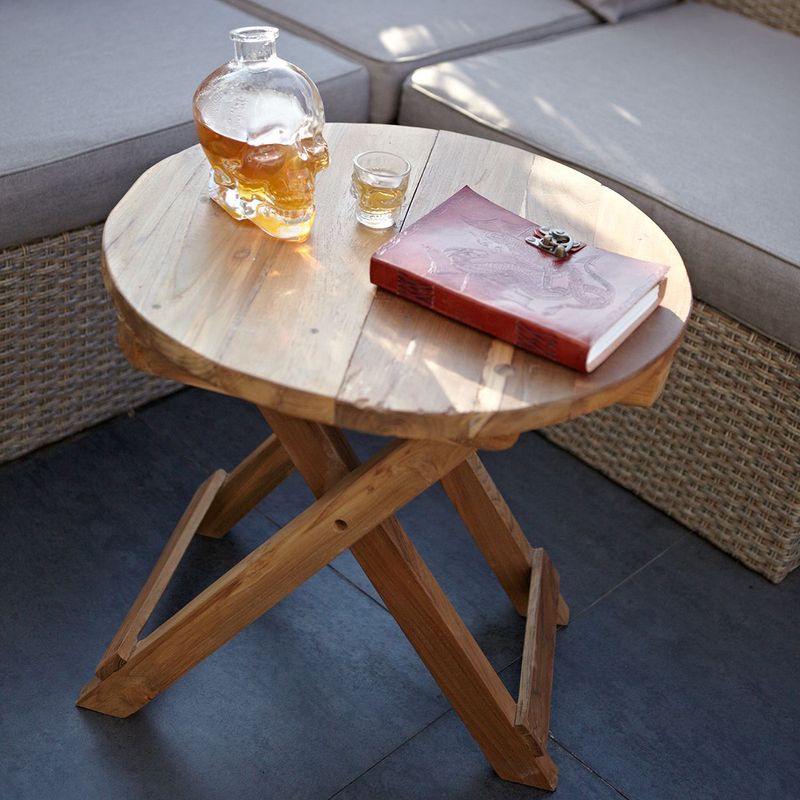 Round Folding Coffee Table - 50cm - Recycled teak from retired fishing boats Round Folding Coffee Table - 50cm - Recycled teak from retired fishing boats