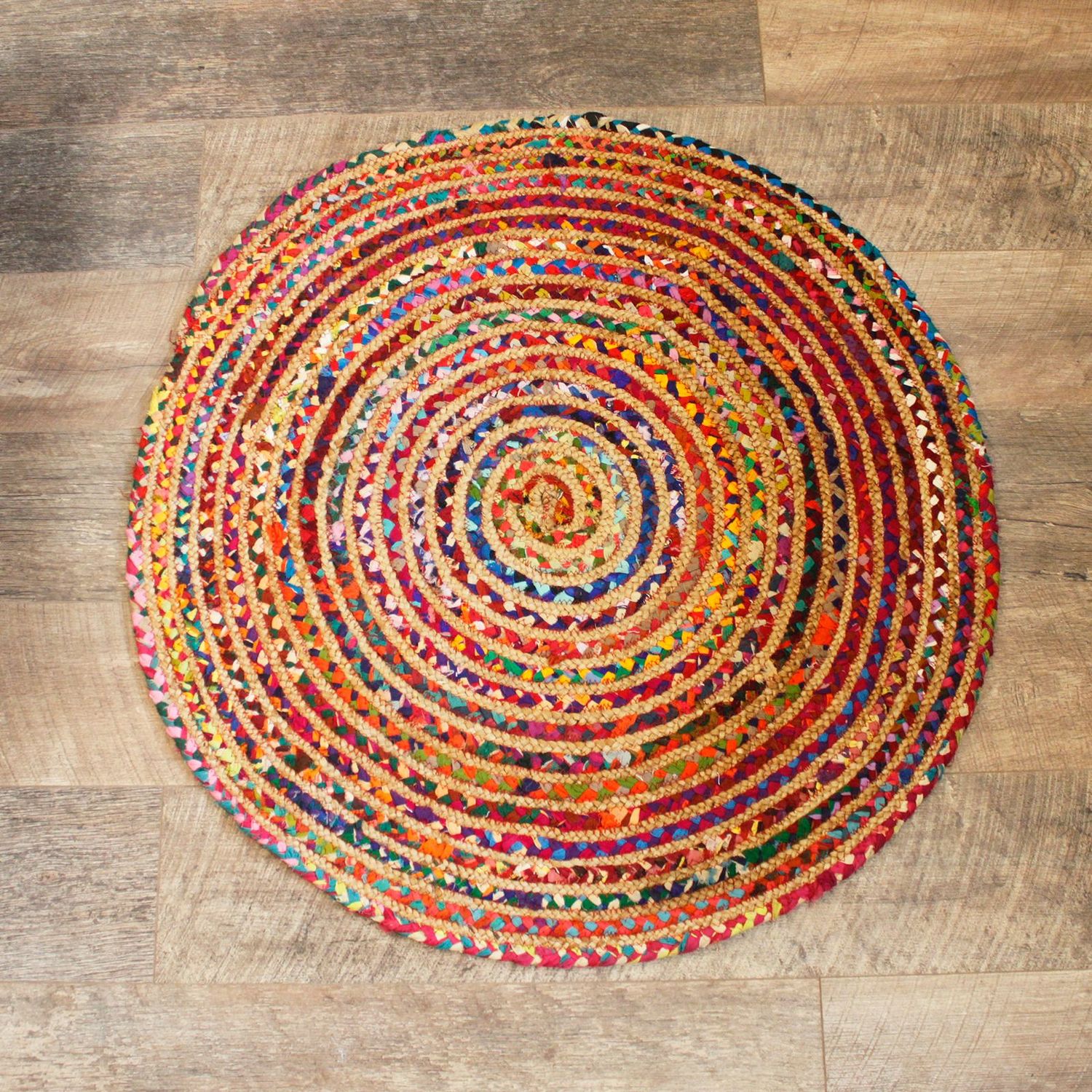 Round Jute and Recycled Cotton Rug - 90 cm Round Jute and Recycled Cotton Rug - 90 cm