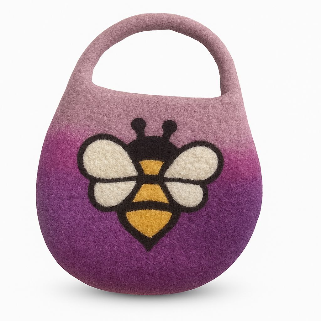 Water Felted Bee Bag - One Handle with Magnet - Lavender Shades Water Felted Bee Bag - One Handle with Magnet - Lavender Shades