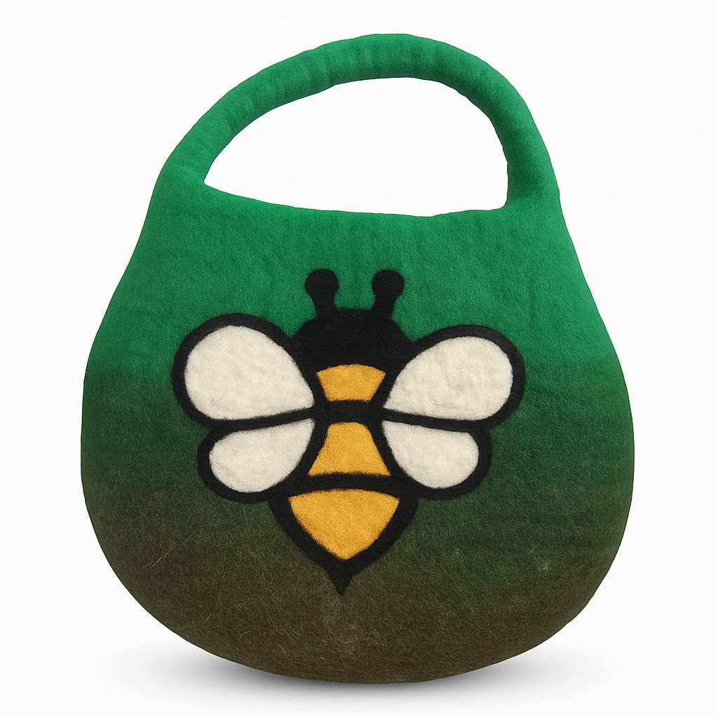 Water Felted Bee Bag - One Handle with Magnet - Garden Greens Water Felted Bee Bag - One Handle with Magnet - Garden Greens