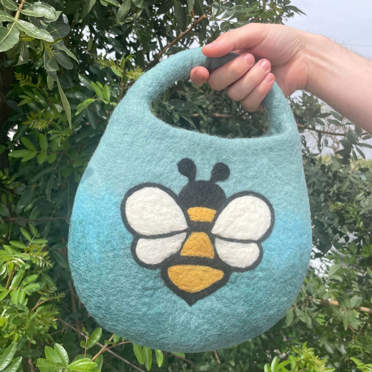 Water Felted Bee Bag - One Handle with Magnet - Blue Green Water Felted Bee Bag - One Handle with Magnet - Blue Green
