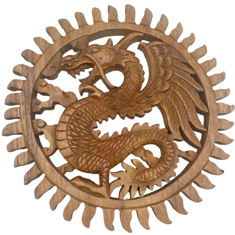Suar Wood Winged Sun Dragon Plaque Carving - 30m Suar Wood Winged Sun Dragon Plaque Carving - 30m