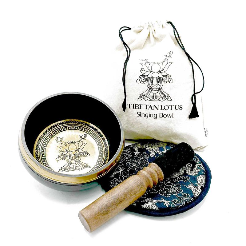 Hand Beaten & Engraved Singing Bowl Gift Set - 14cm - Lotus Flower Hand Beaten & Engraved Singing Bowl Gift Set - 14cm - Lotus Flower