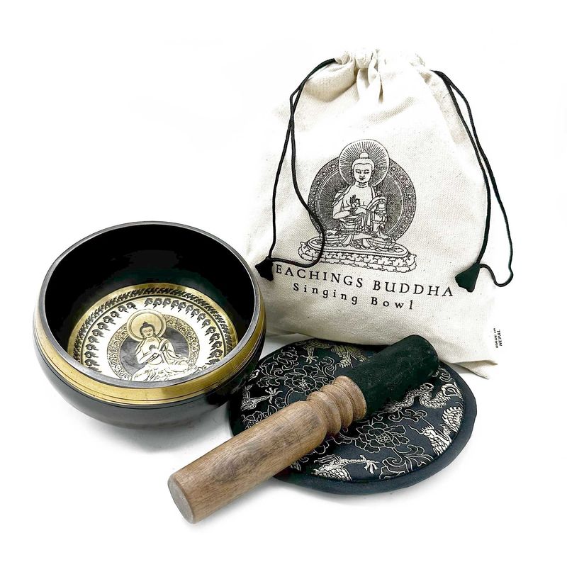 Hand Beaten & Engraved Singing Bowl Gift Set - 14cm - Teachings Buddha Hand Beaten & Engraved Singing Bowl Gift Set - 14cm - Teachings Buddha