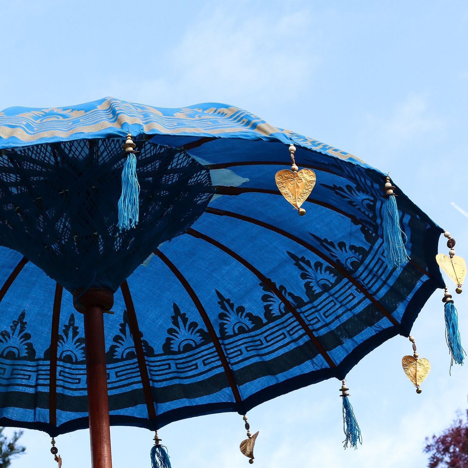 Bali Patio Parasol - Cotton - Turquoise Decor - 1.5m Bali Patio Parasol - Cotton - Turquoise Decor - 1.5m