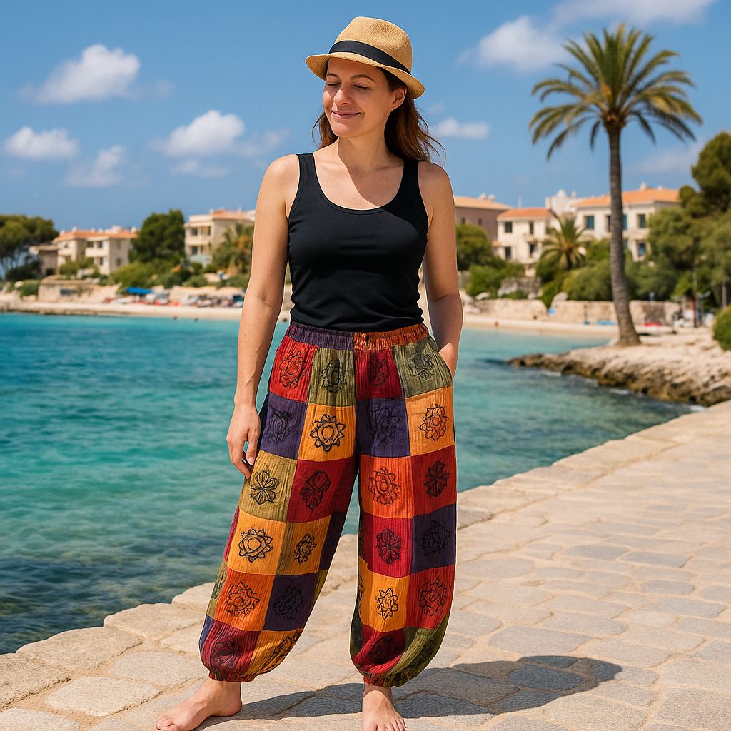 Nomad Sari - Mushroom Pants - Block Print Designs - Orange Tones S/M Nomad Sari - Mushroom Pants - Block Print Designs - Orange Tones S/M
