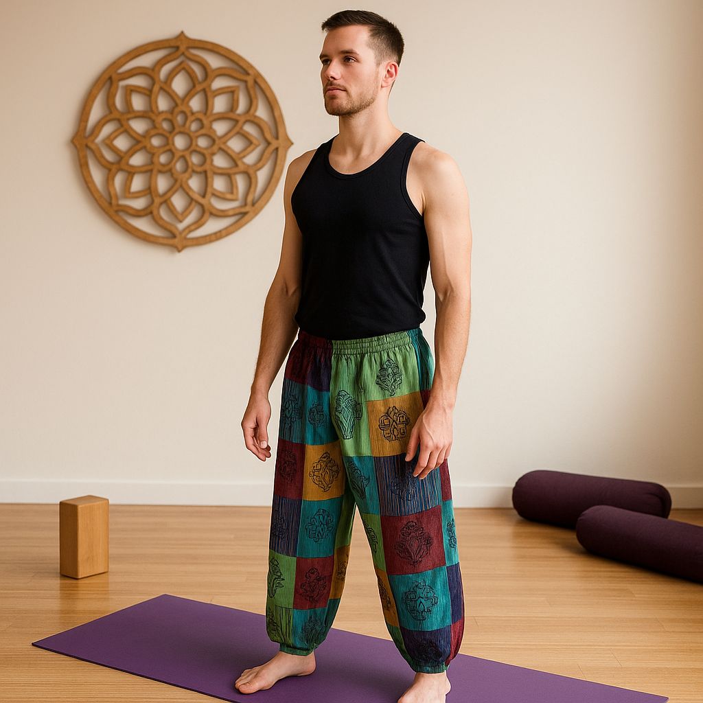 Nomad Sari - Mushroom Pants - Block Print Designs - Green Tones L/XL Nomad Sari - Mushroom Pants - Block Print Designs - Green Tones L/XL