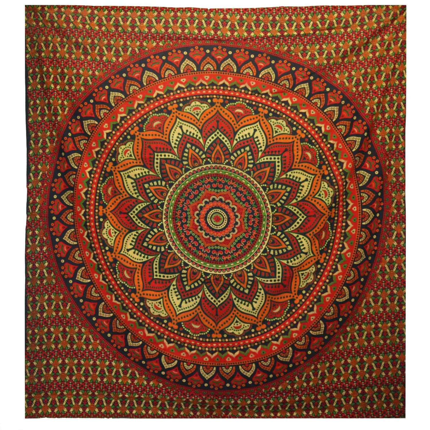 Double Cotton Bedspread + Wall Hanging - Classic Mandala - Green Double Cotton Bedspread + Wall Hanging - Classic Mandala - Green