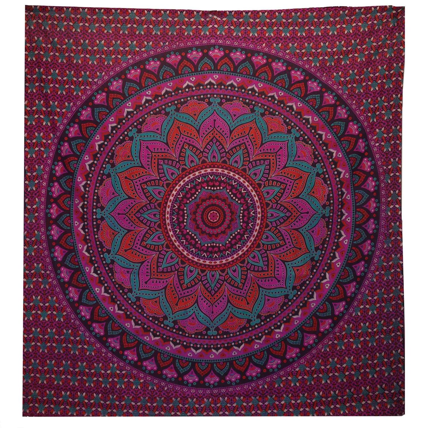 Double Cotton Bedspread + Wall Hanging - Classic Mandala - Purple Double Cotton Bedspread + Wall Hanging - Classic Mandala - Purple