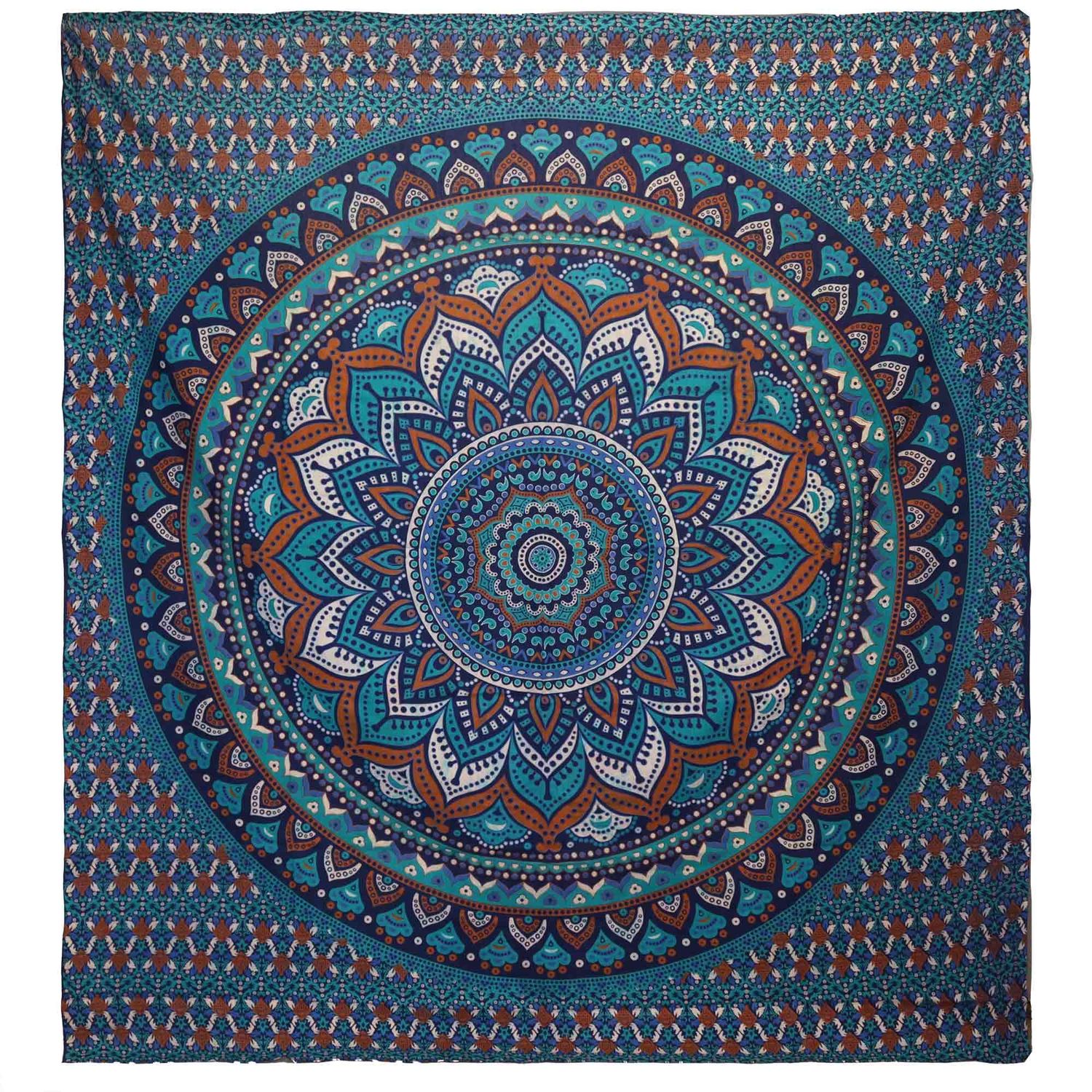 Double Cotton Bedspread + Wall Hanging - Classic Mandala - Turquoise Double Cotton Bedspread + Wall Hanging - Classic Mandala - Turquoise