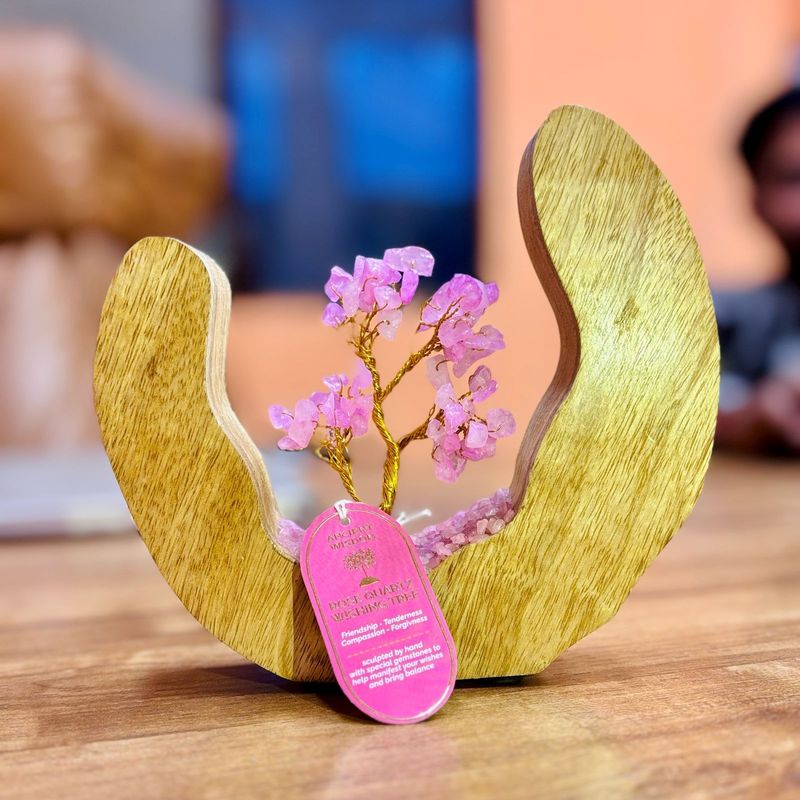Gemstone Tree Garden - Mango Wood Open Ring - Rose Quartz - 60 chipstones Gemstone Tree Garden - Mango Wood Open Ring - Rose Quartz - 60 chipstones
