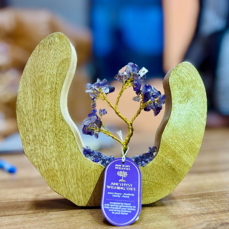 Gemstone Tree Garden - Mango Wood Open Ring - Amethyst - 60 chipstones Gemstone Tree Garden - Mango Wood Open Ring - Amethyst - 60 chipstones