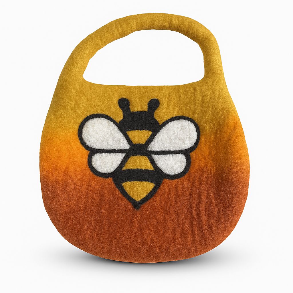 Water Felted Bee Bag - One Handle with Magnet - Sunrise Orange Water Felted Bee Bag - One Handle with Magnet - Sunrise Orange