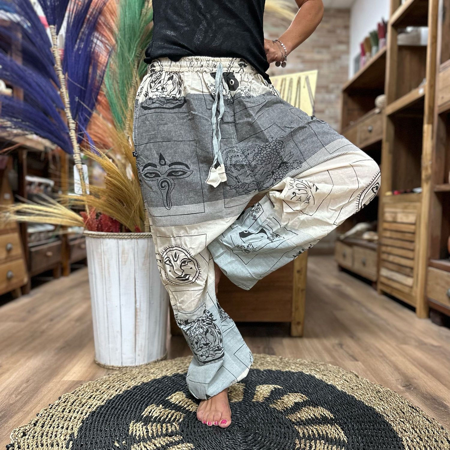 Yoga and Festival Pants - High Cross Himalayan Print on Grey Yoga and Festival Pants - High Cross Himalayan Print on Grey