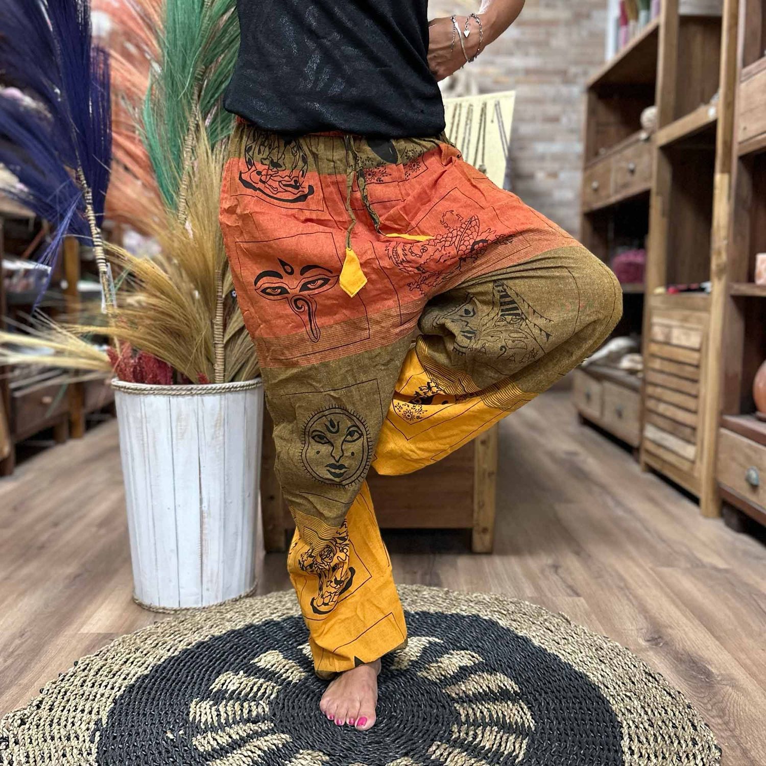 Yoga and Festival Pants - High Cross Himalayan Print on Orange Yoga and Festival Pants - High Cross Himalayan Print on Orange
