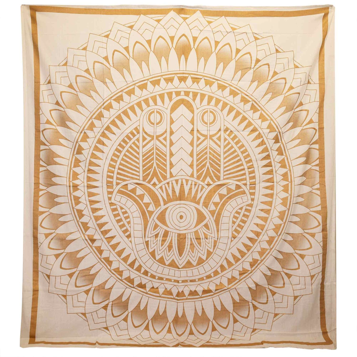 Double Cotton Bedspread + Wall Hanging - Hamsa - White Gold Double Cotton Bedspread + Wall Hanging - Hamsa - White Gold